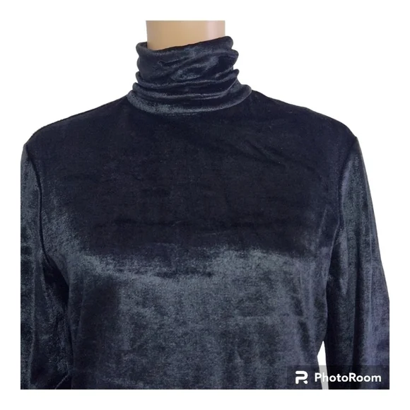 Vintage Ingrid Black Velvet  Bodycon Mock Neck Mini Dress - Picture 10 of 11